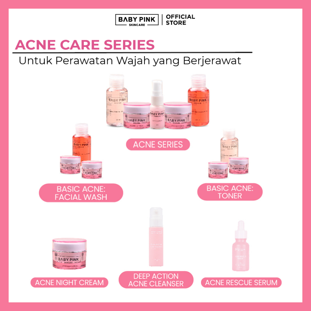 Baby Pink Skincare – Rangkaian Perawatan Acne Care Series Resmi BPOM & Halal MUI (Untuk Kulit Berjerawat)