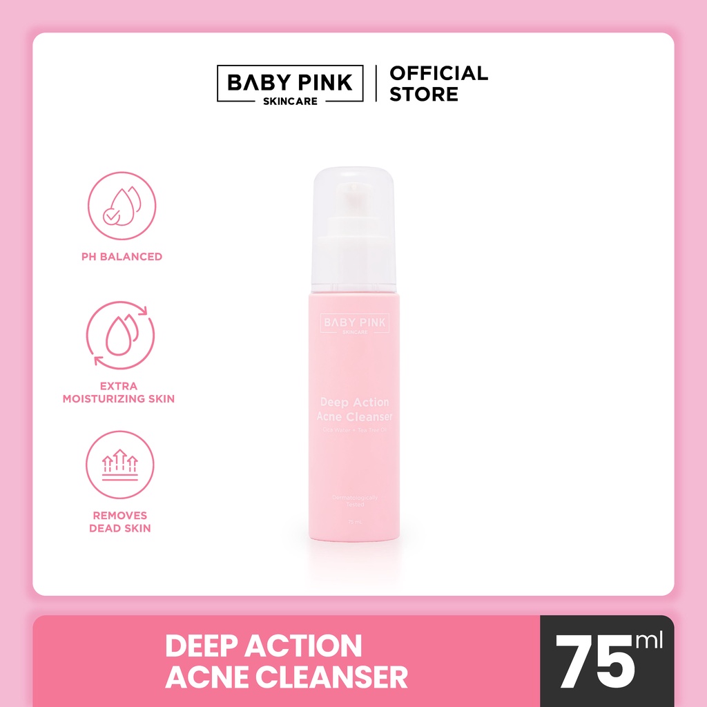 Baby Pink Skincare Deep Action Acne Cleanser Gentle Facial Wash with CICA Allantoin & Salicylic Acid for Treat Acne