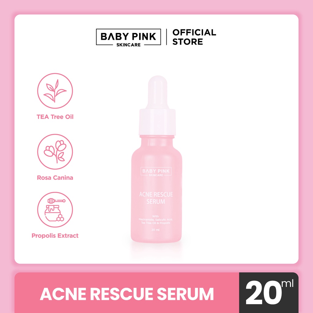 Baby Pink Skincare Acne Rescue Serum with Tea Tree Oil, Salicylic Acid & Propolis Extract | Anti Iritasi & Inflamasi